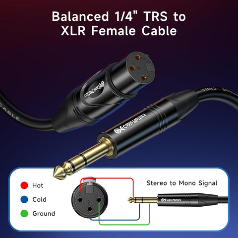 Cable Matters 6.35mm 1/4 Inch TRS to XLR Cable, Male to Female, 50ft