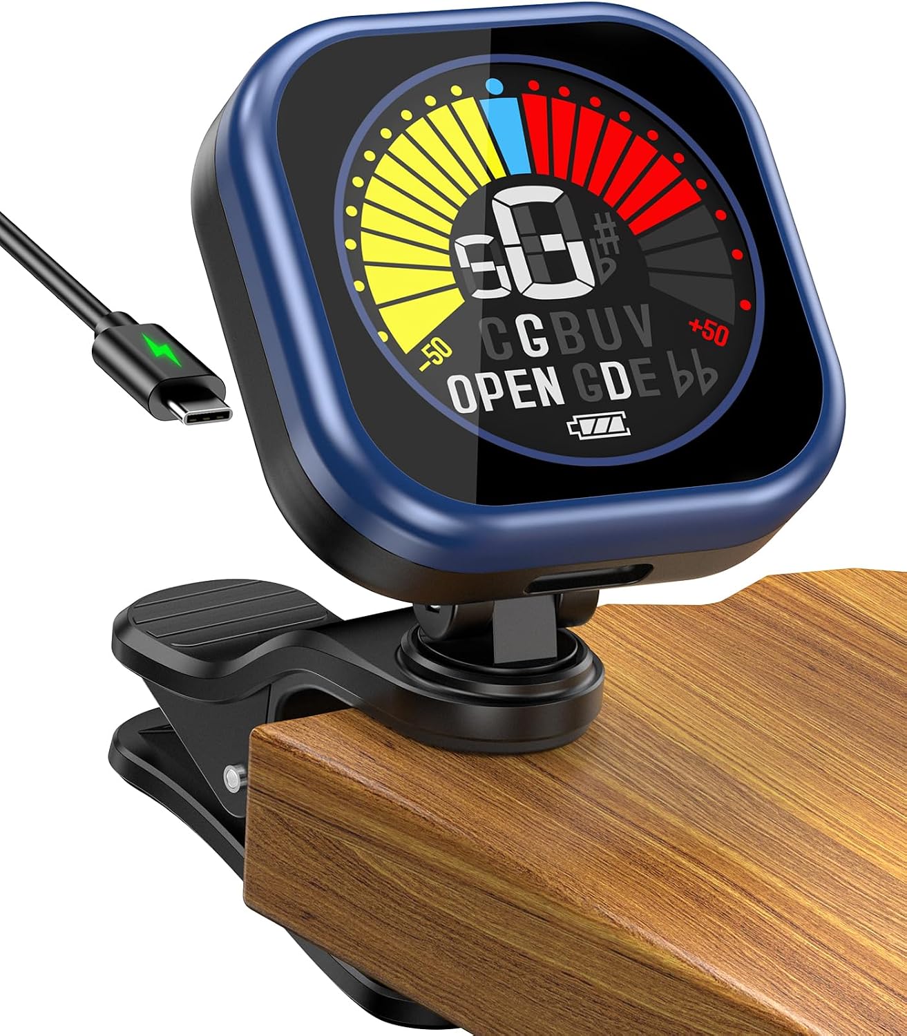 New Bee Guitar Tuner Clip-On Rechargeable with Color Screen 360° Rotatable Acoustic Chromatic Open Tuning for Guitar, Bass, Ukulele, Violin (Blue, 1 Pack)