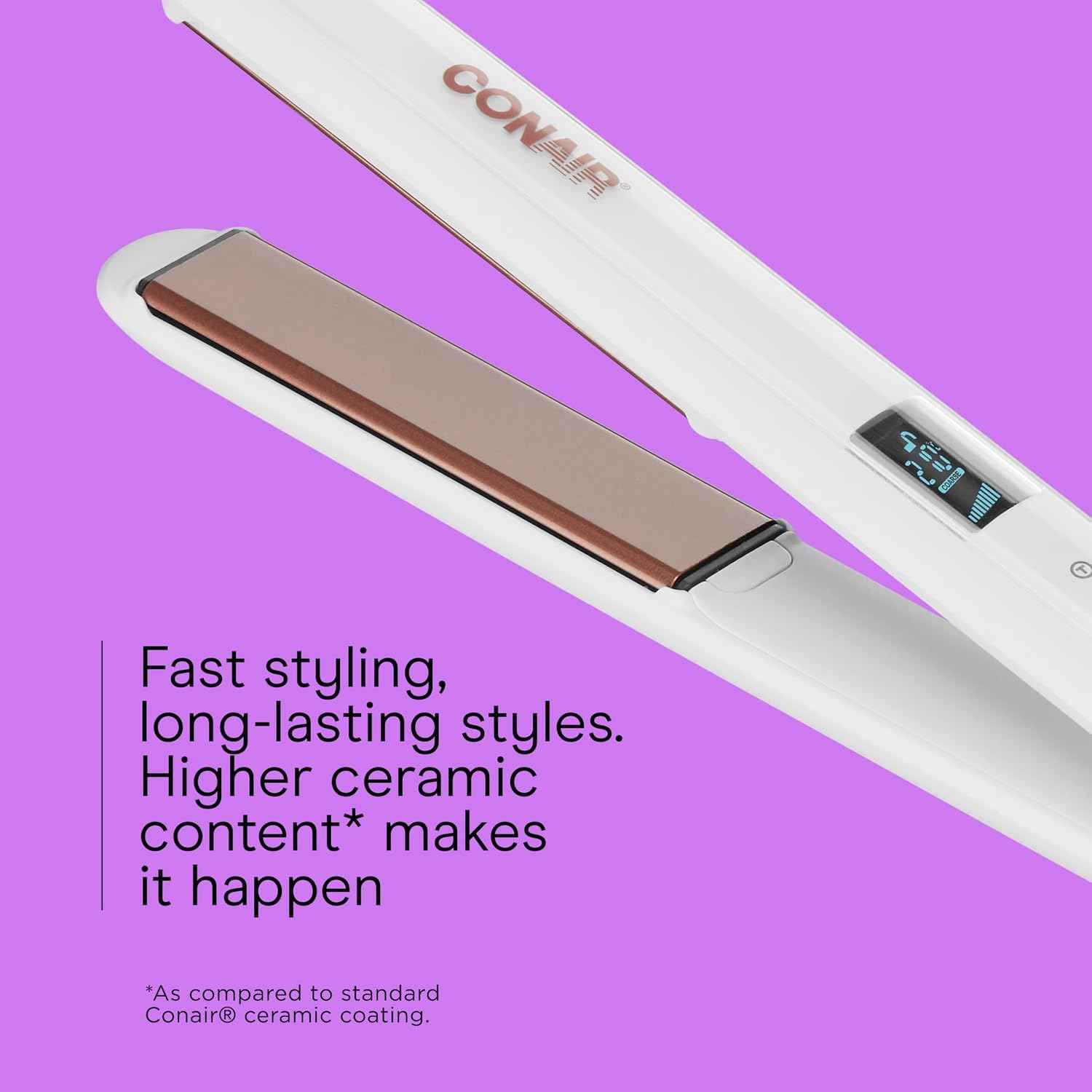 Conair Double Ceramic Flat Iron, 1-Inch Flat Iron, 5 Digital Temp Settings Up to 410°F, Extra-Long Plates, For All Hair Types and Textures, White
