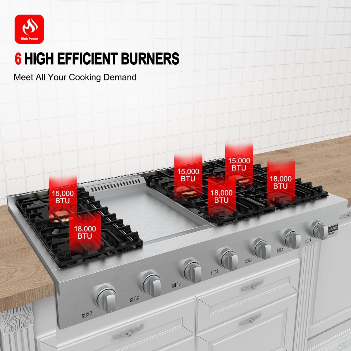 GASLAND CHEF COLLECTION 48 Inch Gas Cooktop 6 Burners, Re-ignition
