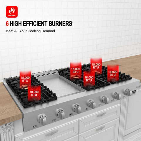 GASLAND CHEF COLLECTION 48 Inch Gas Cooktop 6 Burners, Re-ignition