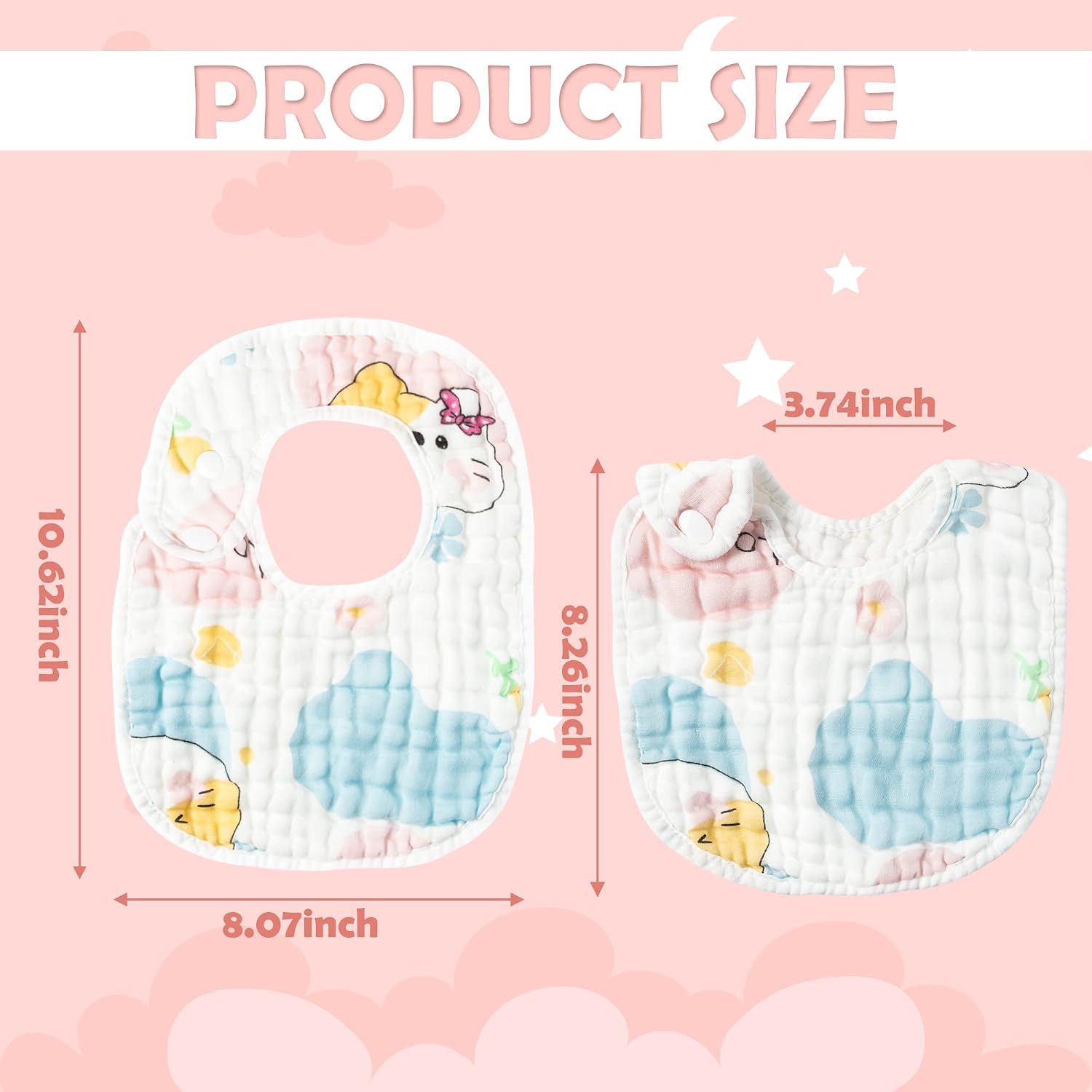 Zainpe 6Pcs Snap Muslin Cotton Baby Bibs