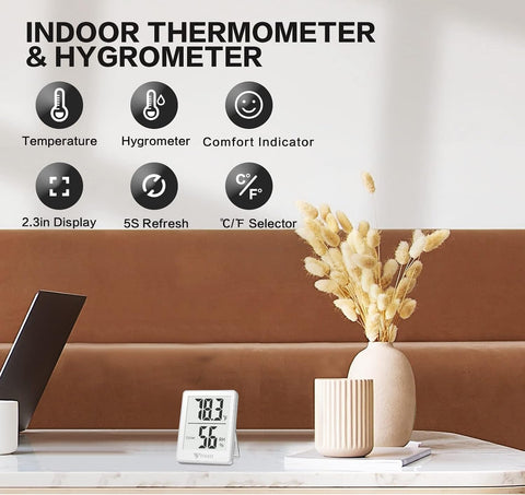 DOQAUS Digital Hygrometer Indoor Thermometer Humidity Meter, White