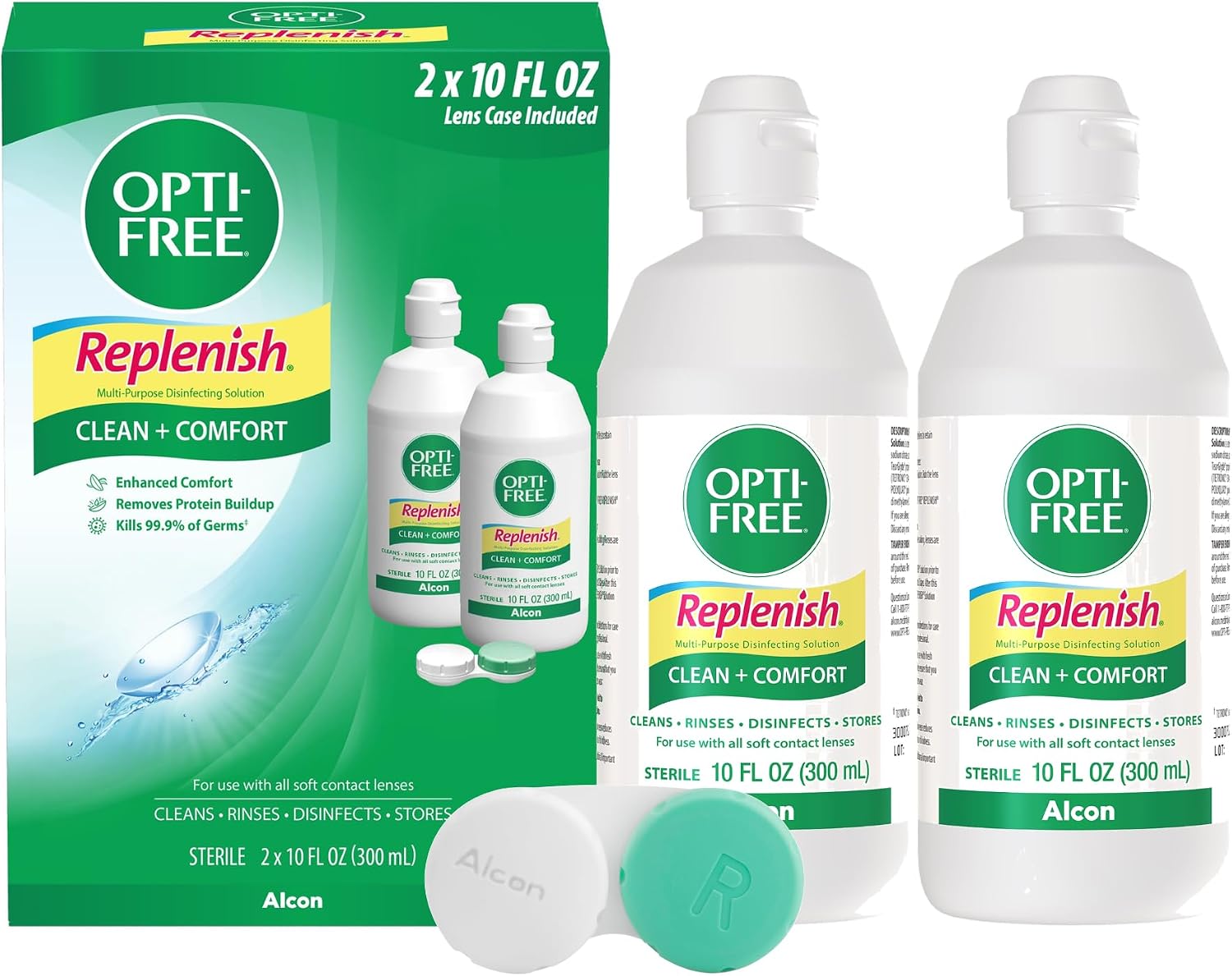 OPTI-FREE Replenish Contact Lens Solution with Contact Lens Case, 2 x 10 oz
