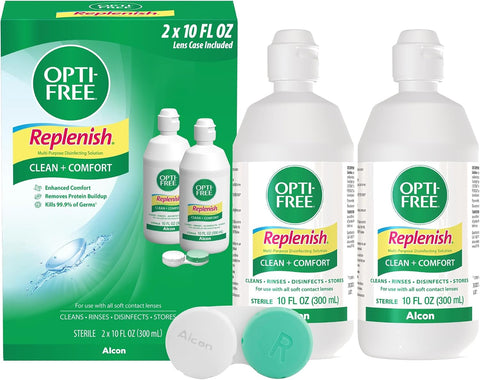 OPTI-FREE Replenish Contact Lens Solution with Contact Lens Case, 2 x 10 oz