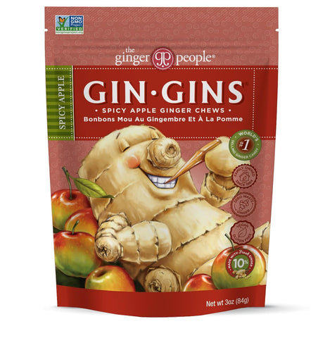 GIN GINS Apple Ginger Chews Made w/ Fresh Ginger 3oz 12Pk