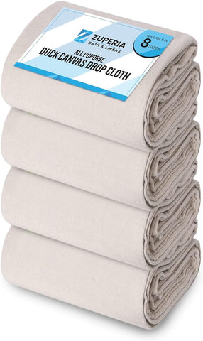 ZUPERIA Canvas Drop Cloth for Painting (Size 4' x12' Feet Pack of 4) Painters Drop Cloth for Painting, Furniture & Floor Protection All Purpose Thick Canvas tarp with Double Stitched Edges