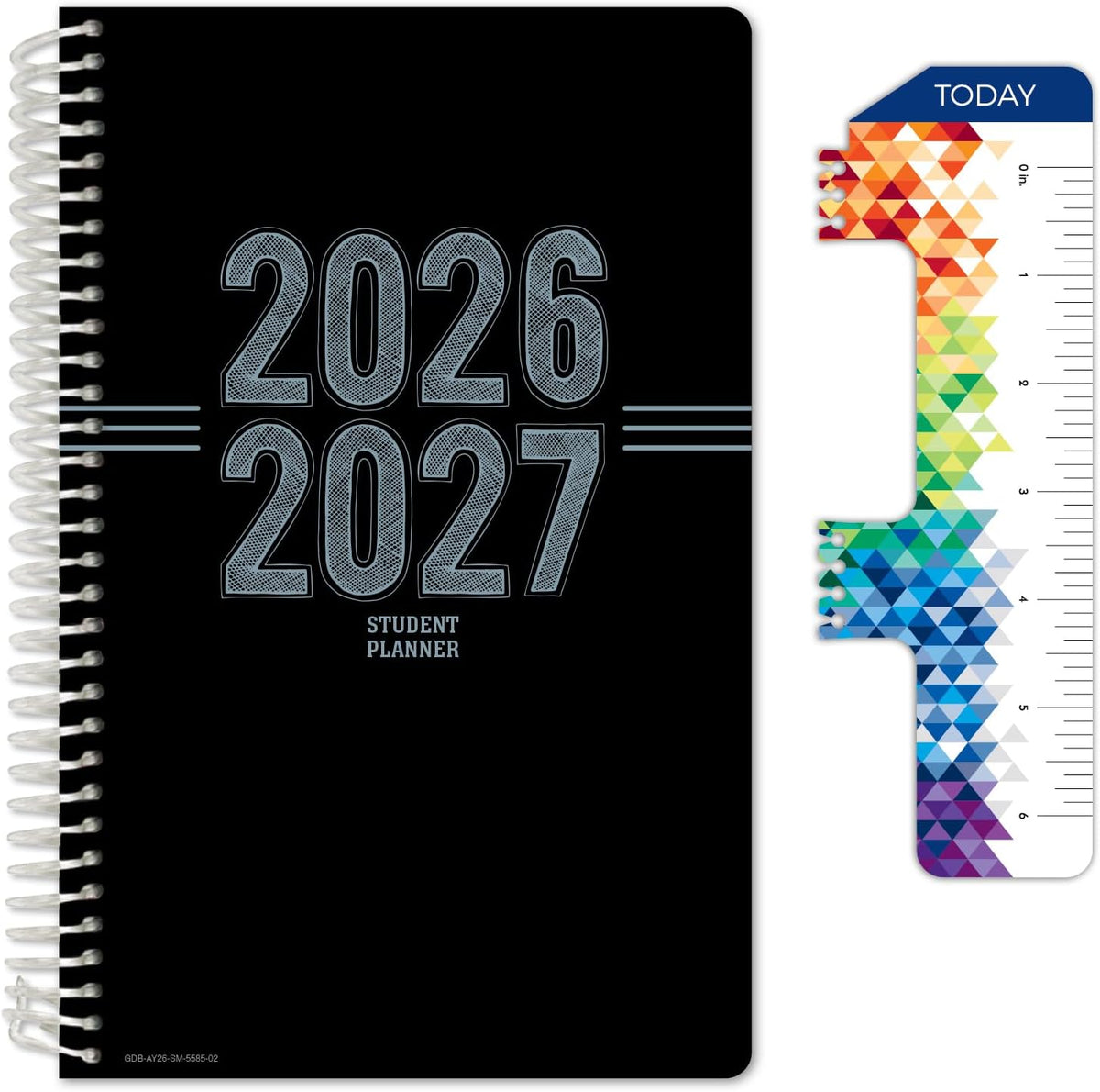 Global Datebooks 2026-2027 Middle & High School Student Planner 5.5" x 8.5" - Dated Weekly & Monthly Academic Planner Large w/Ruler/Bookmark & Stickers, For Homework, Matrix Style, Triple Stripe