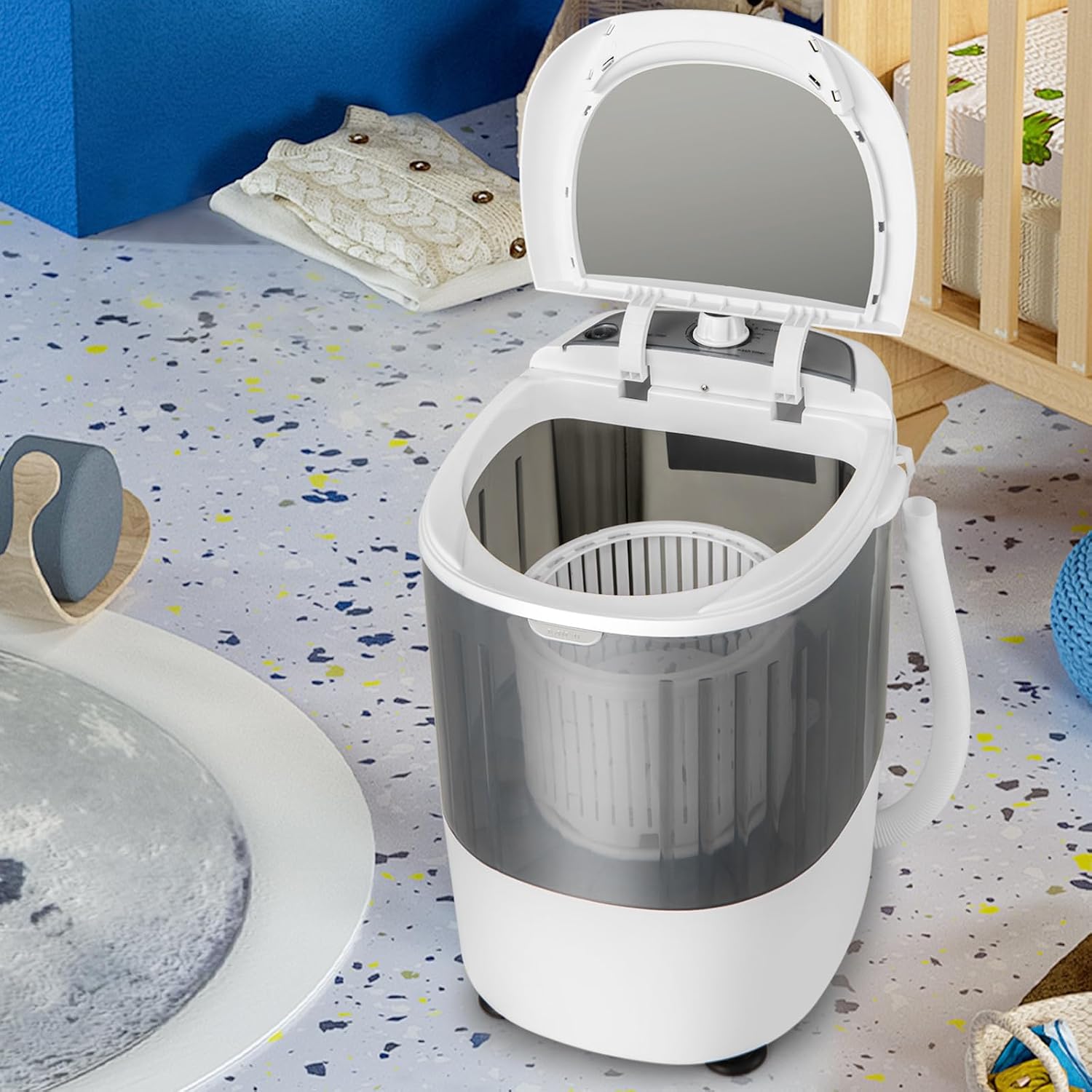 COSTWAY Mini Portable Washing Machine, 5.5 lbs Washing Capacity, Compact Laundry Washer with Durable Design, Single Tub, Rotary Controller, Small Washer Machine for Home Apartment Dorms and RV, Grey