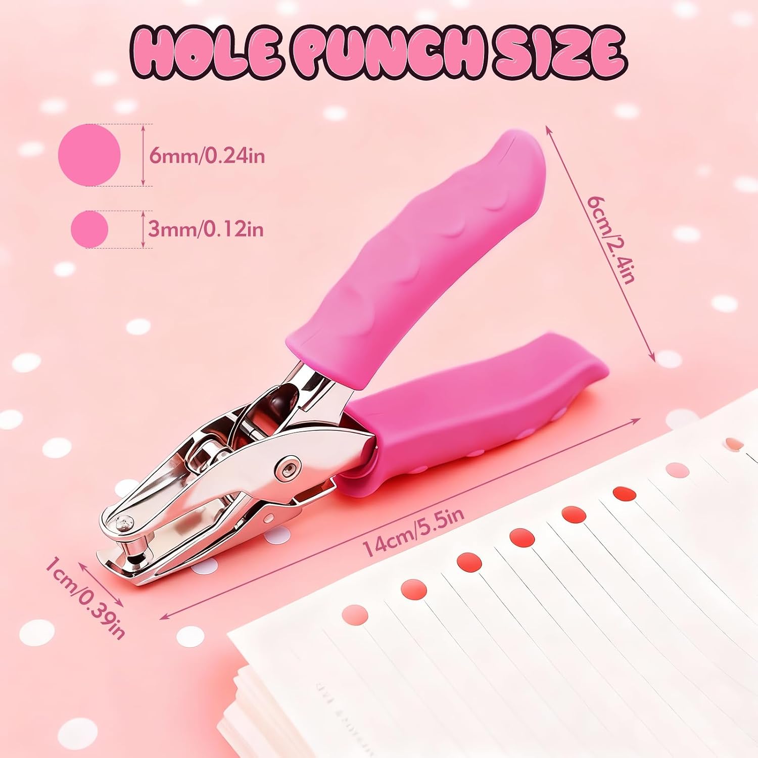 Single Hole Punch, 2 Pcs 1/4" and 1/8" Hole Puncher with Pink Soft Grip