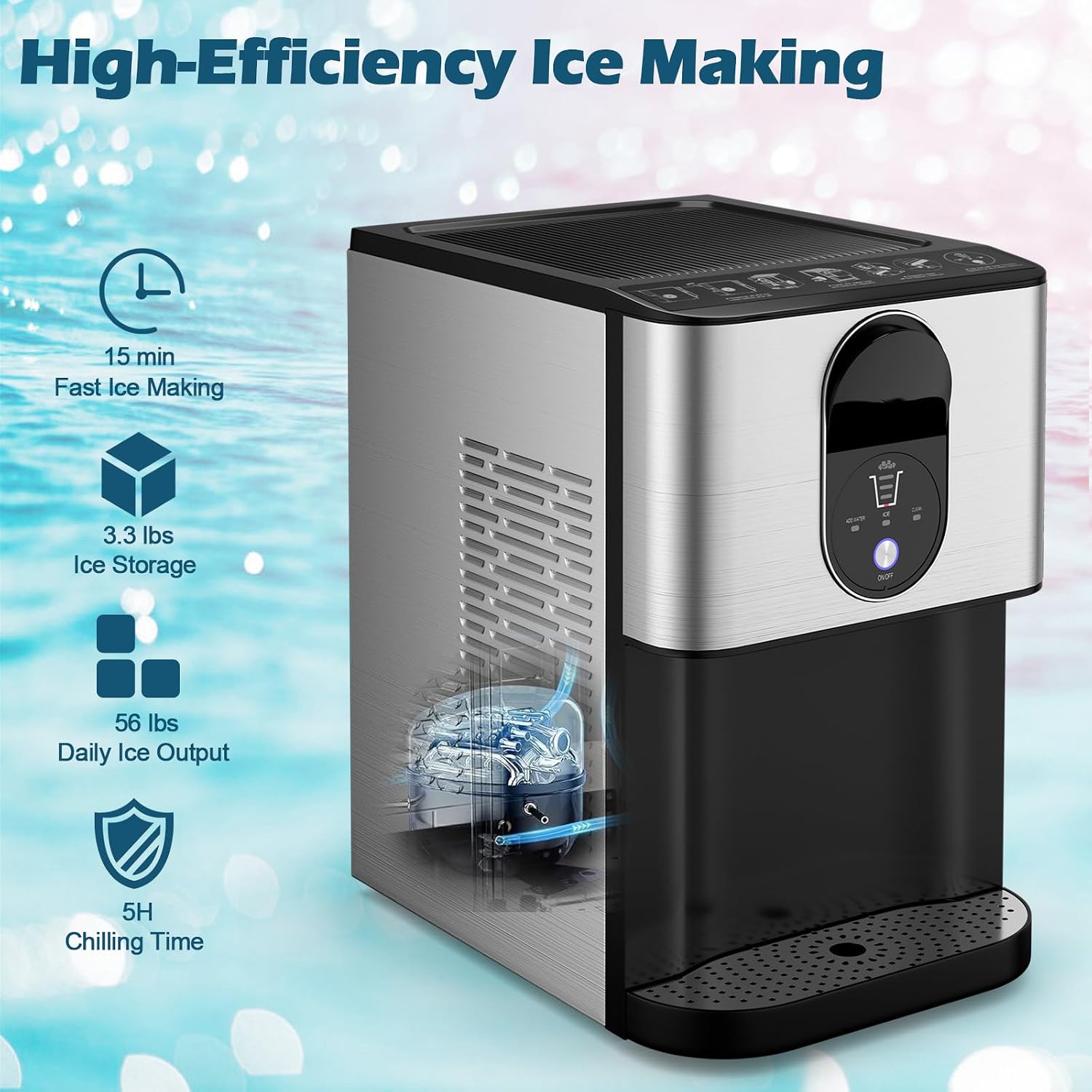 ARLIME Self Dispensing Nugget Ice Maker Countertop, 56 lbs/24H