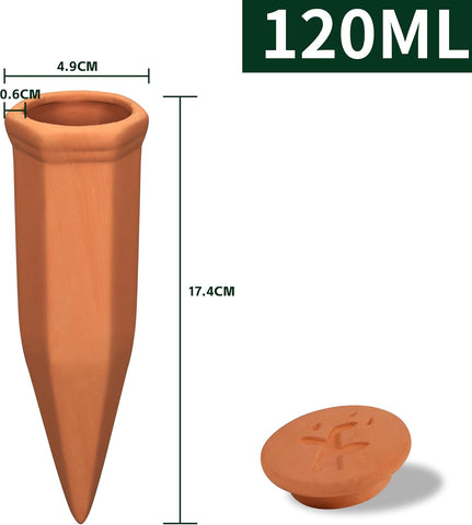 Soilagua Large Terracotta Watering Spikes with Lids, Automatic Plant Waterer Outdoor | Indoor, Vacation Friendly Clay Plant Watering Devices System, Slow Release Self Watering Planter Insert, 4 Pack