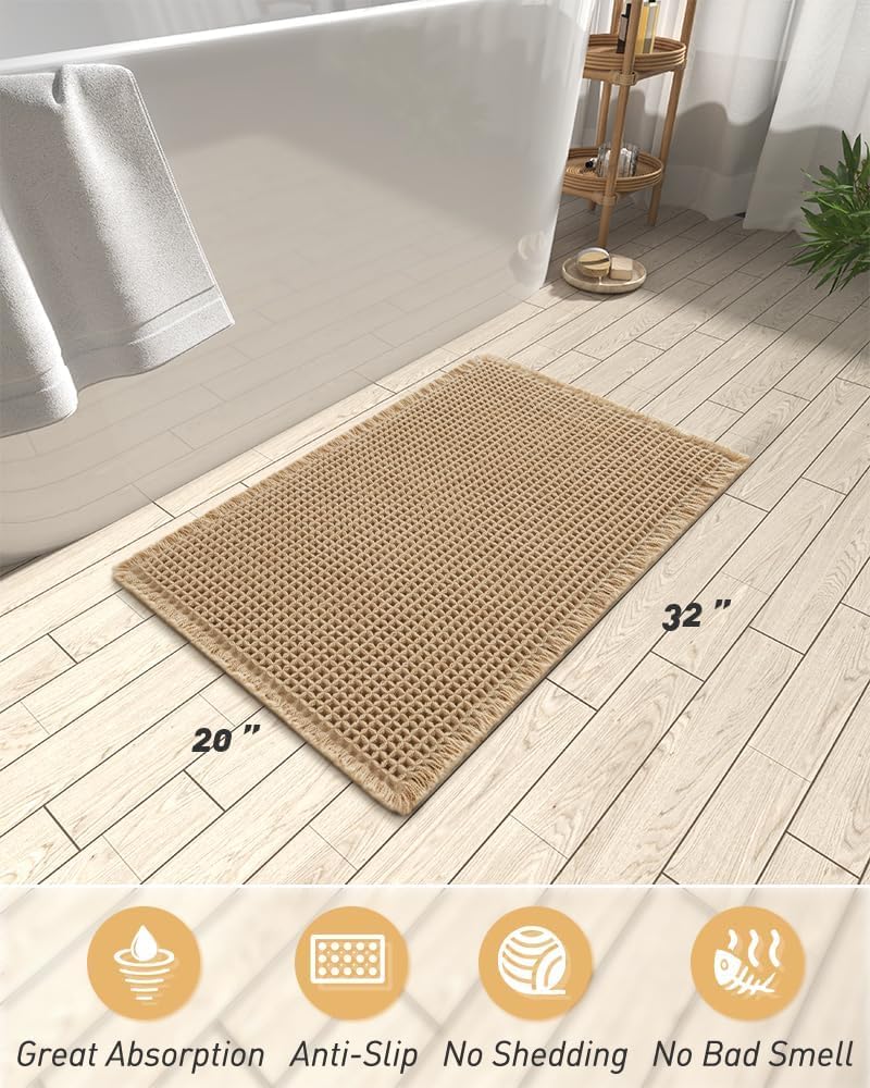 Upgraded Waffle Bath Mat Ultra Absorbent Non Slip Bathroom Mat, 20" x 32"