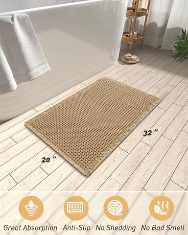 Upgraded Waffle Bath Mat Ultra Absorbent Non Slip Bathroom Mat, 20" x 32"