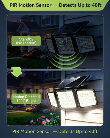 daphino 2500LM Solar Lights, Motion Sensor Outdoor Lights, 3-Head, 8 Pack