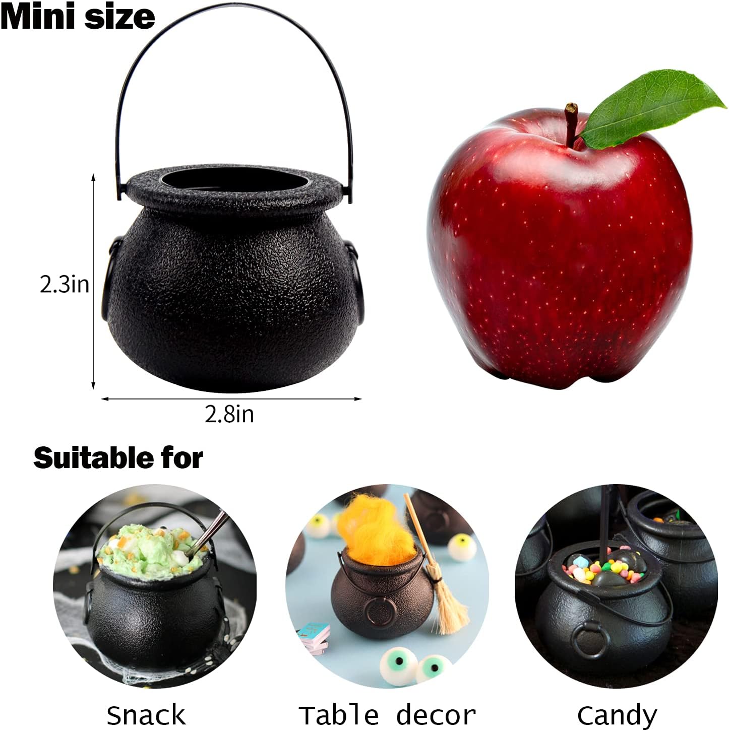 DIYASY Mini Plastic Cauldron,12 Pcs Witch Calderon Pot Black Buckets with Handle for Kids Halloween Candy St. Patrick's Coins Holder & Party Favors