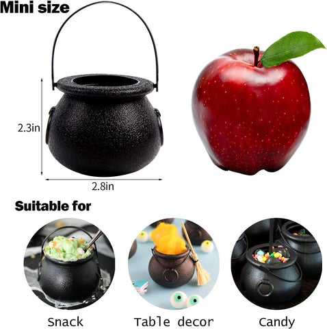 DIYASY Mini Plastic Cauldron,12 Pcs Witch Calderon Pot Black Buckets with Handle for Kids Halloween Candy St. Patrick's Coins Holder & Party Favors