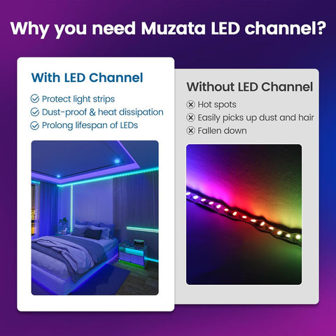 Muzata 20Pack 6.6FT Silver LED Strip Channel with Milky Diffuser U1SW WW