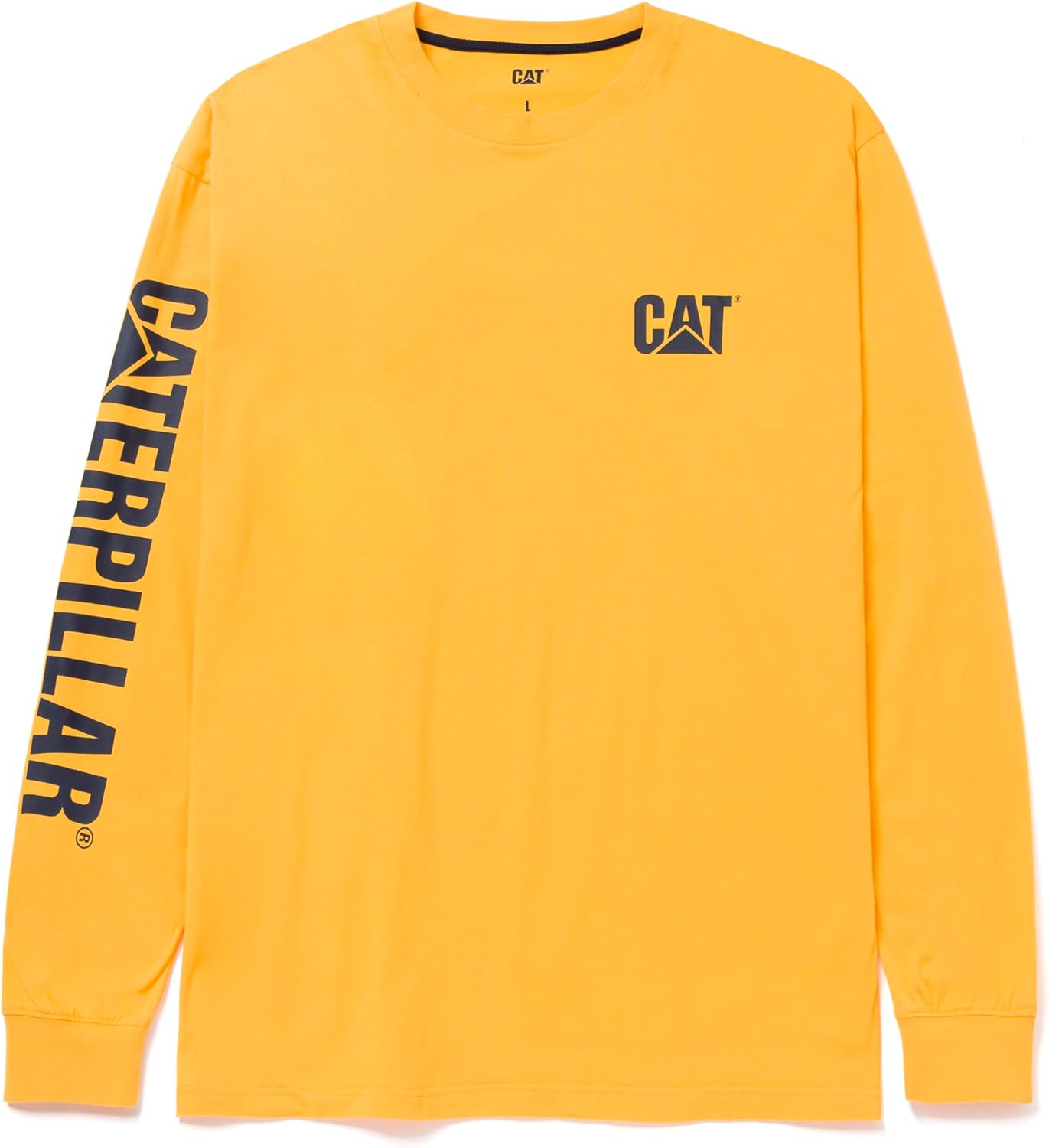Caterpillar Trademark Banner Long Sleeve Tee Shirts for Men with Center Back Neck Wire Management Loop and Cat Workwear Logo