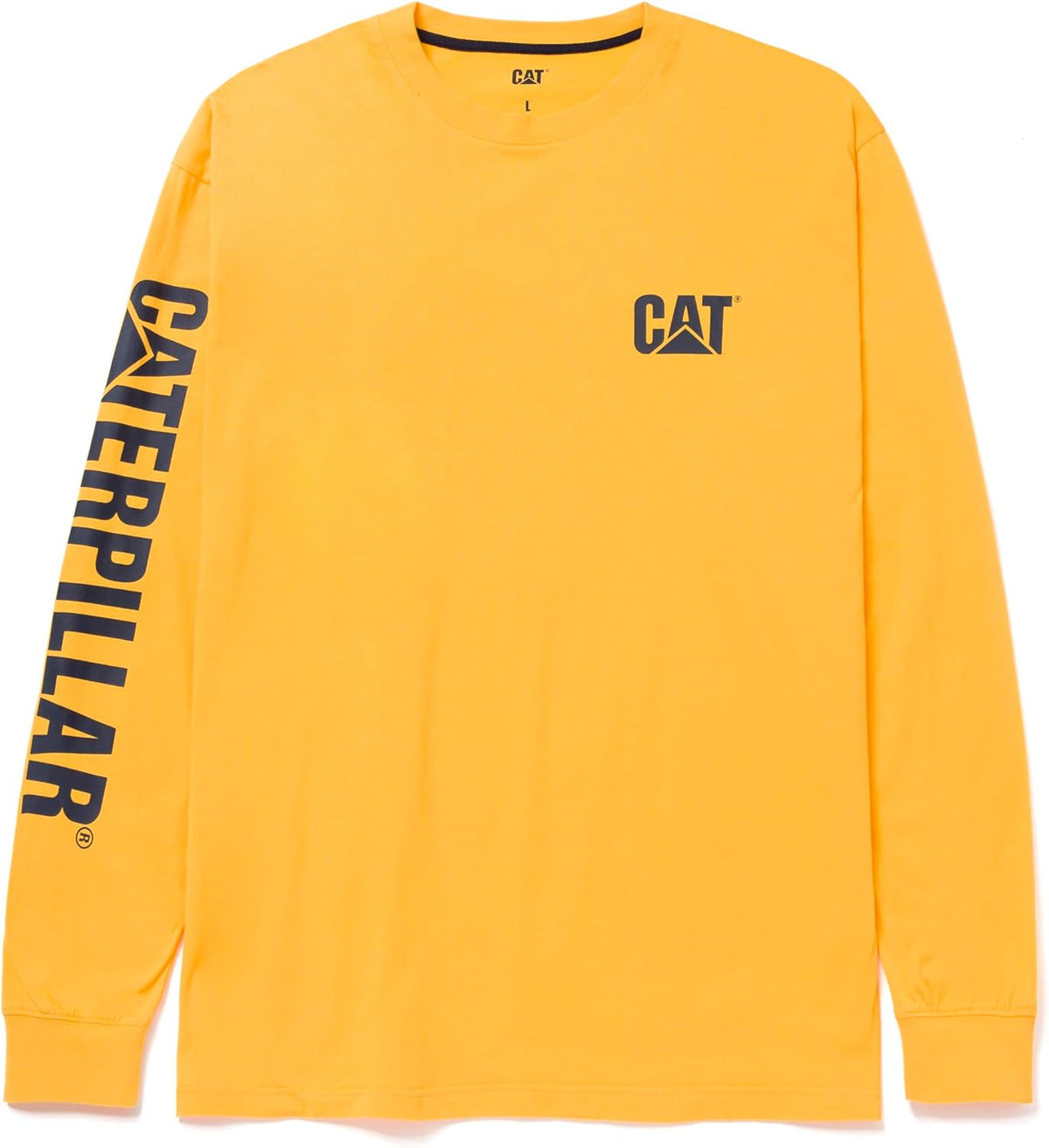 Caterpillar Trademark Banner Long Sleeve Tee Shirts for Men with Center Back Neck Wire Management Loop and Cat Workwear Logo