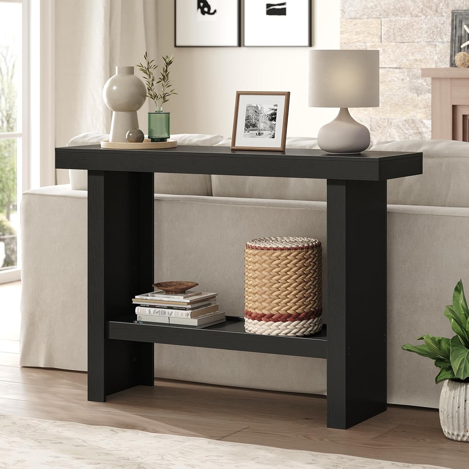 MAHANCRIS Modern Console Table, 39.4" Black Rectangular Entryway Table