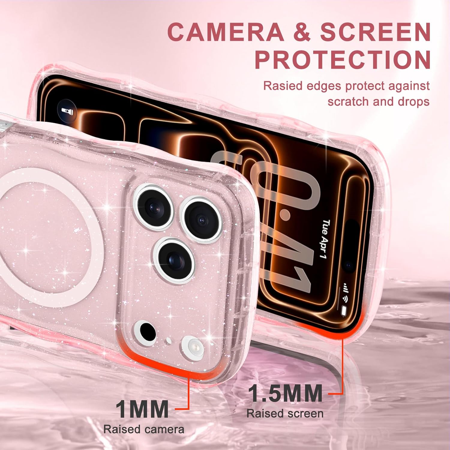 Pepmune Magnetic for iPhone 17 Pro Max Case Clear Glitter, Pink
