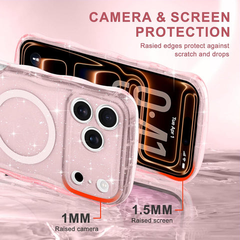 Pepmune Magnetic for iPhone 17 Pro Max Case Clear Glitter, Pink