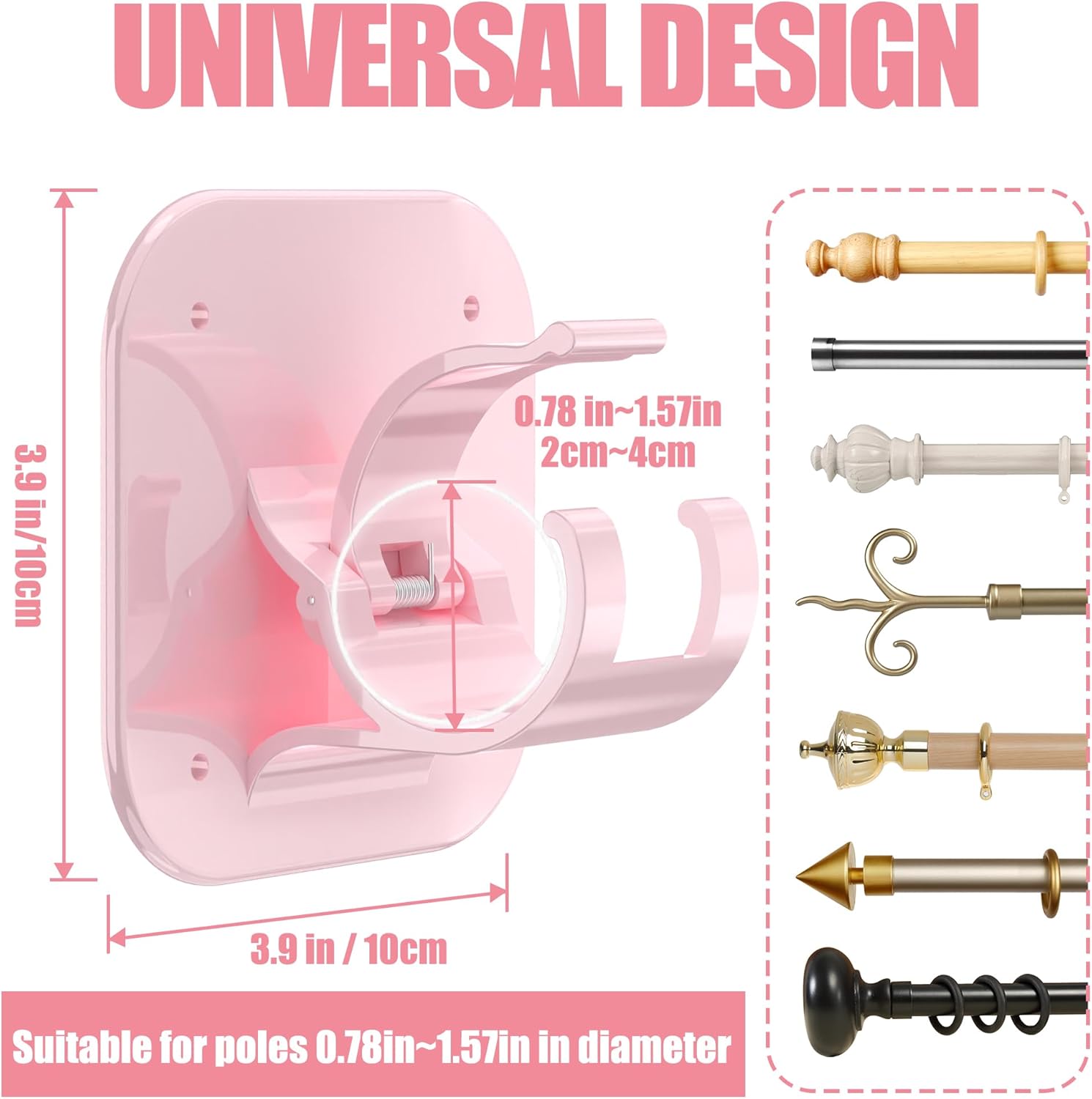 No Drill Curtain Rod Brackets-20LB, 6 Pack Self Adhesive Curtain Rod Holder