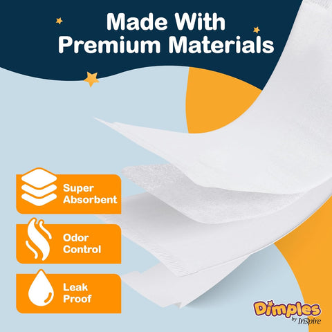 Inspire Dimples Booster Pads, Baby Diaper Doubler with Adhesive - Boosts Diaper Absorbency - No More leaks 30 Count (with Adhesive for Secure Fit) (30 Count)