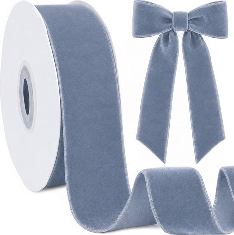Dusty Blue Velvet Ribbon for Christmas Tree, 1.5 Inch x 10 Yards