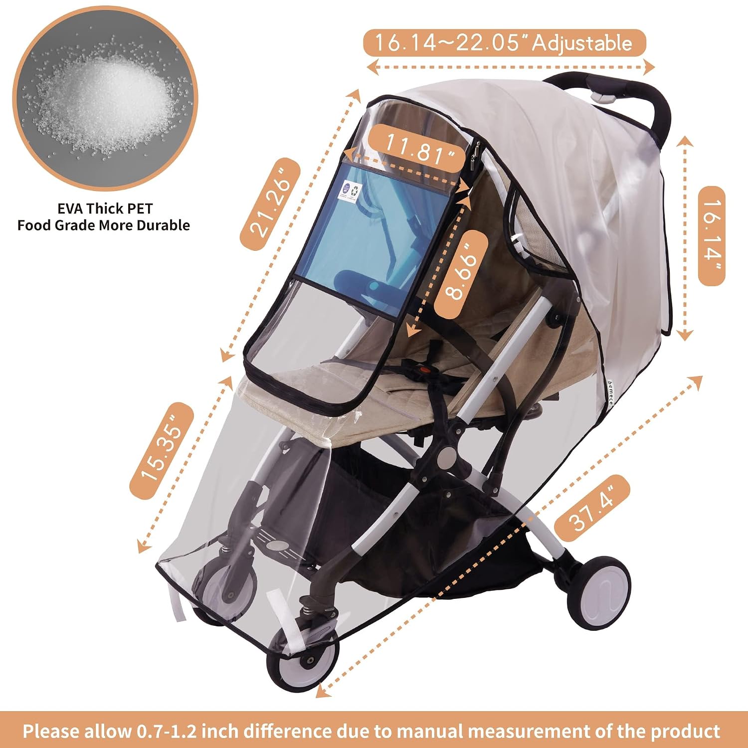 bemece Universal Stroller Rain Cover, Clear EVA Weather Shield