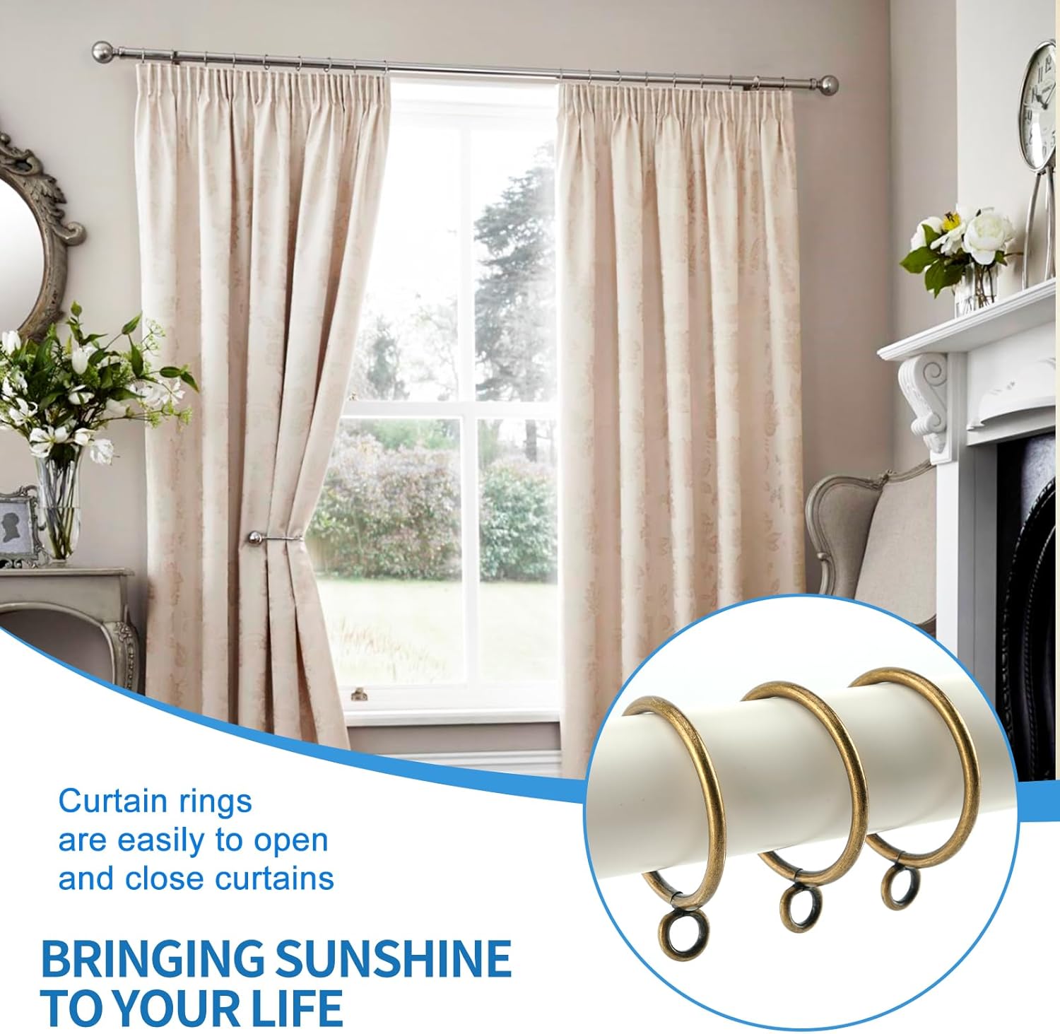 44 Pack Curtain Rings with Eyelets, Metal Drapery Rings for Pinch Pleat Curtains, Drape Ring 1.5 Inch I D, Fits Up to 1.2 in Rod (Bronze)