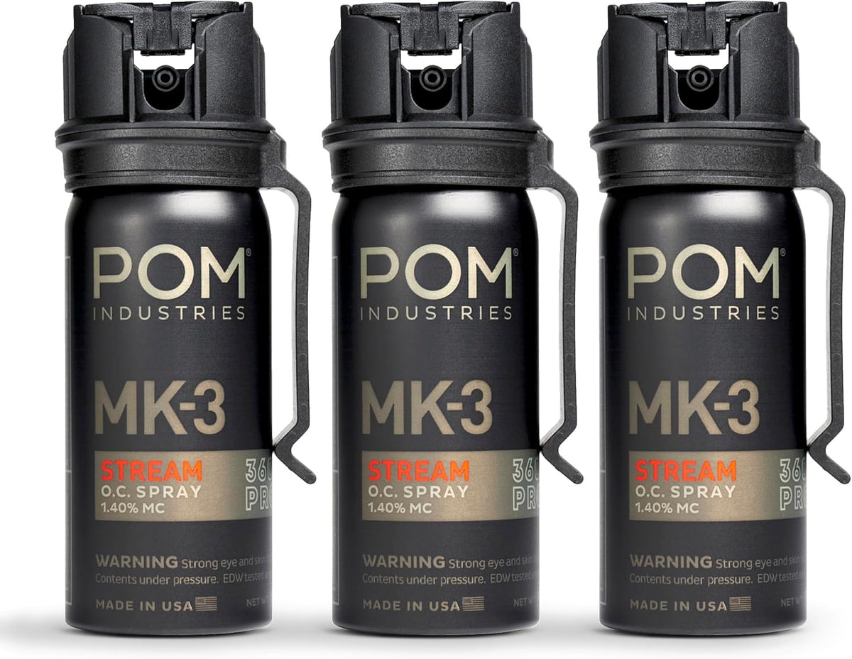 POM MK3 Pepper Spray, Belt Clip Model, Maximum Police Strength OC with UV Marking Dye, Quick Flip Top Safety, 360° Performance At Any Angle, Powerful Accurate Stream, 18 ft Range, 1.8 fl oz