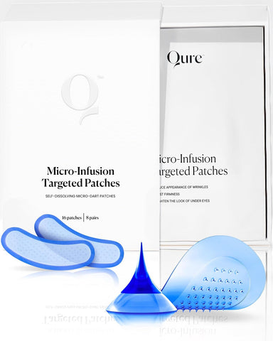 Qure Micro-Infusion Under Eye Patches for Wrinkles, Puffiness, Smile Line and Eye Bags - Retinol, Caffeine & Peptides - Made in Korea - Overnight Care, 8 Pairs (1 Month Supply)