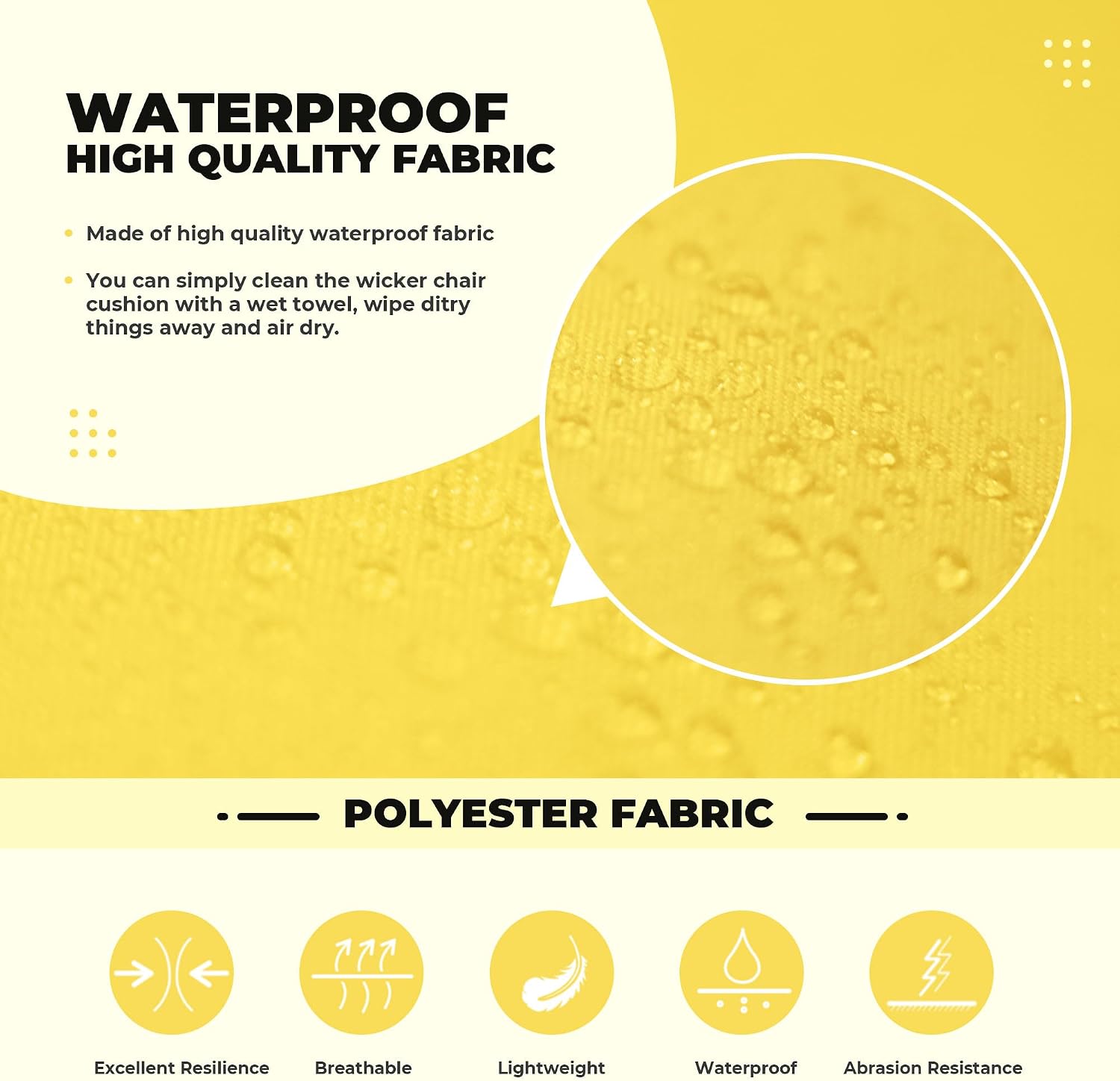 DANGHOOGY Wicker Chair Cushions, Waterproof 3Pcs Outdoor Cushion Set Yellow