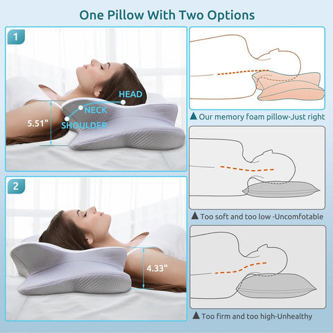 DONAMA Cervical Pillow for Neck and Shoulder Pain Relief, Cooling Contour Memory Foam Pillow, Dual-Height Ergonomic Neck Support Pillow for Side Back Stomach Sleepers with Removable Pillowcase