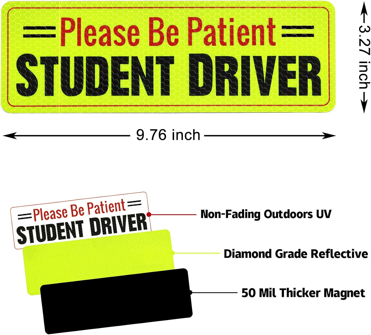 SINGARO Student Driver Magnet - Please Be Patient, Magnetic Sign, 3Pcs Reflective Novice Sticker, New Driver Decal, Removable Exterior Car Accessories