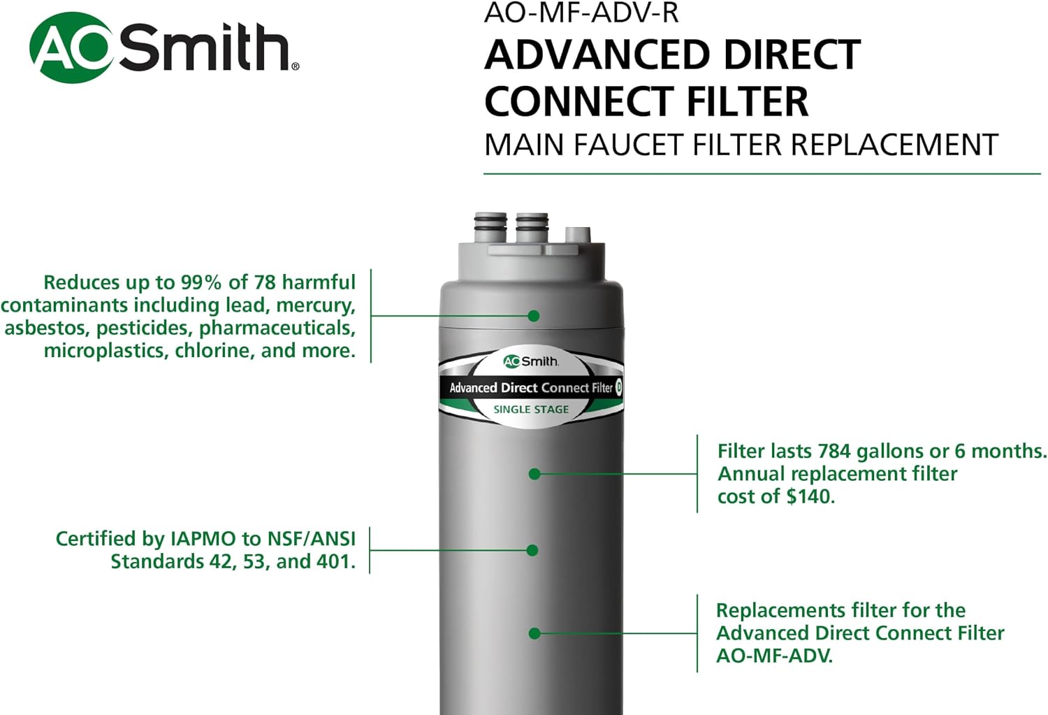 A. O. Smith AO-MF-ADV-R Replacement Filter | Advanced Direct Connect