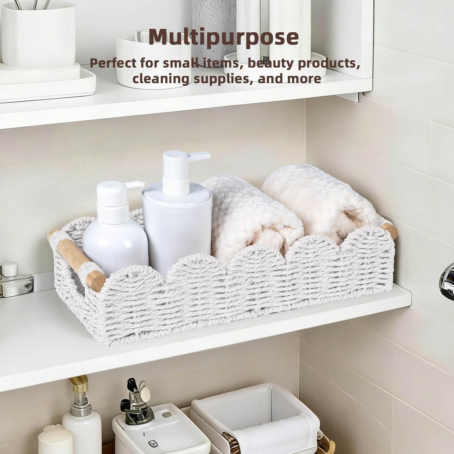 CubesLand Bathroom Basket Organizer, Toilet Tank Basket W/Cut Out Handle