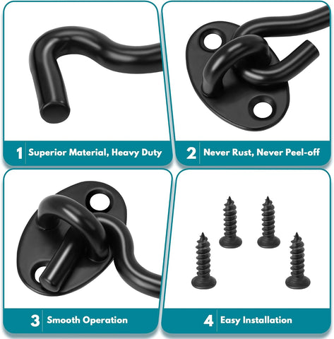 Rainspire (2 Pack) Privacy Hook and Eye Latch for Barn Door, Stainless Steel Gate Latch Barn Door Lock Cabin Hooks for Gate Shutters Window Slide Barn Shed Cabinet Bathroom (Black, 8 Inch)