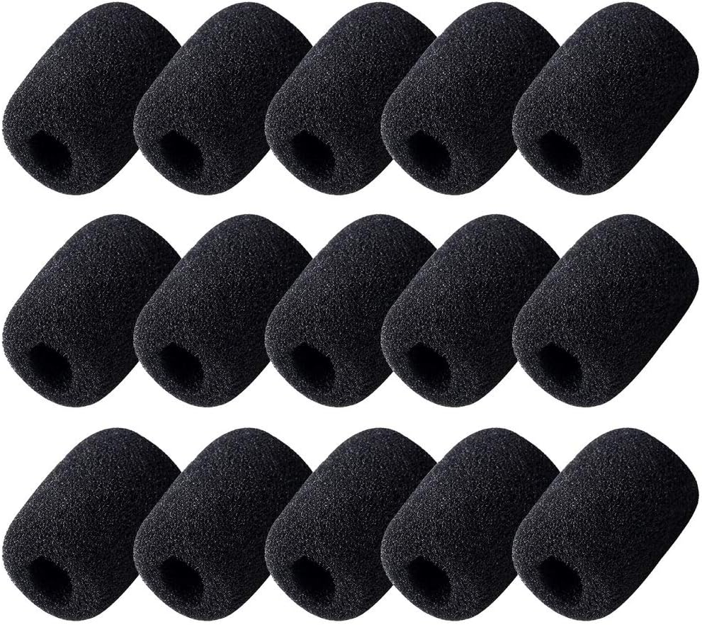 15 Pack Foam Microphone Windscreen, Lapel Headset Microphone Sponge Mini Foam Cover Shield Protection for Variety of Headset (Black)