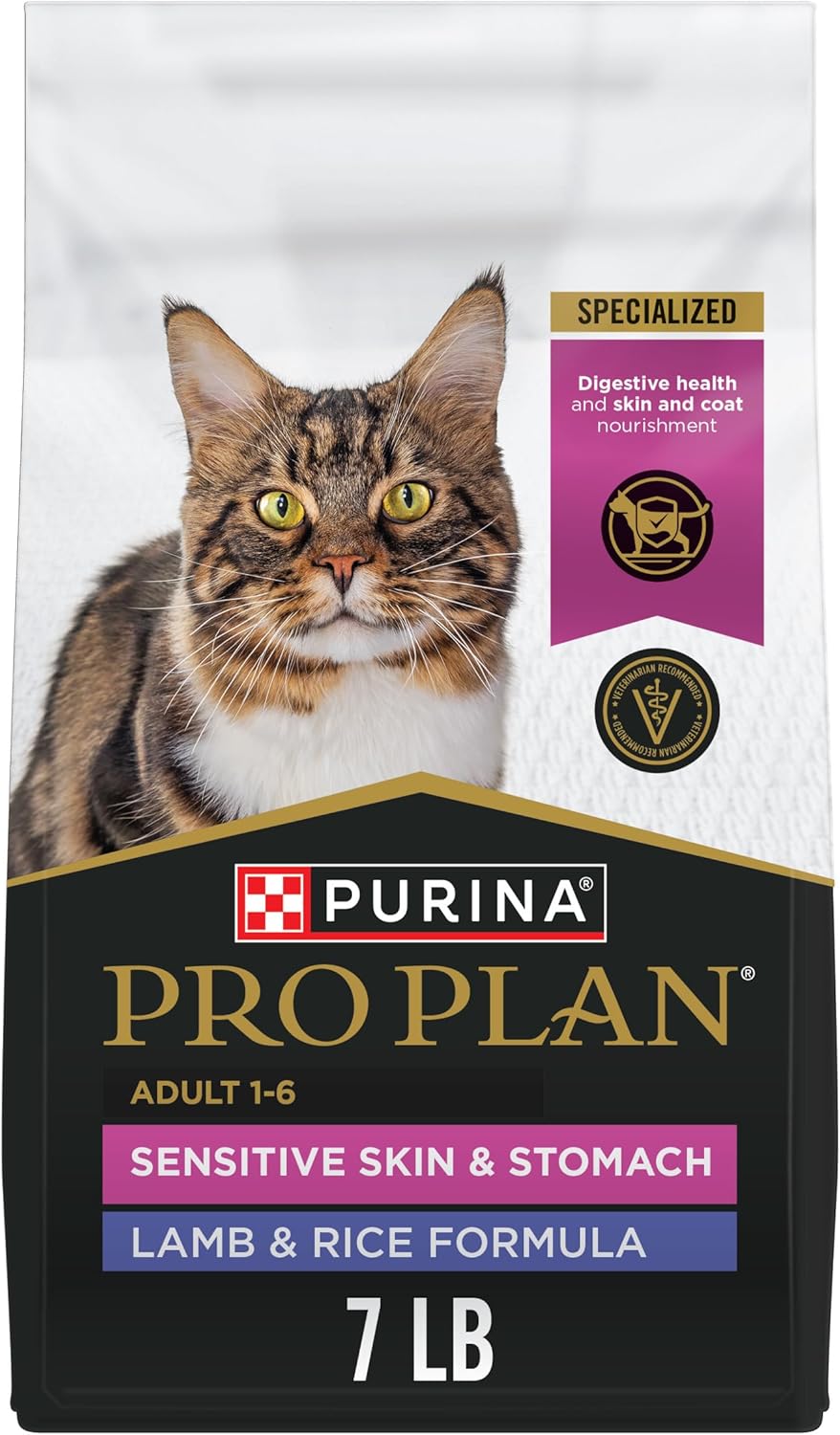 Purina Pro Plan Sensitive Skin & Stomach Dry Cat Food, Real Lamb, 7 lb Bag