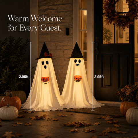 Halloween Decorations Indoor Lighted Ghost, 2 Pack Cute Light Up Ghosts