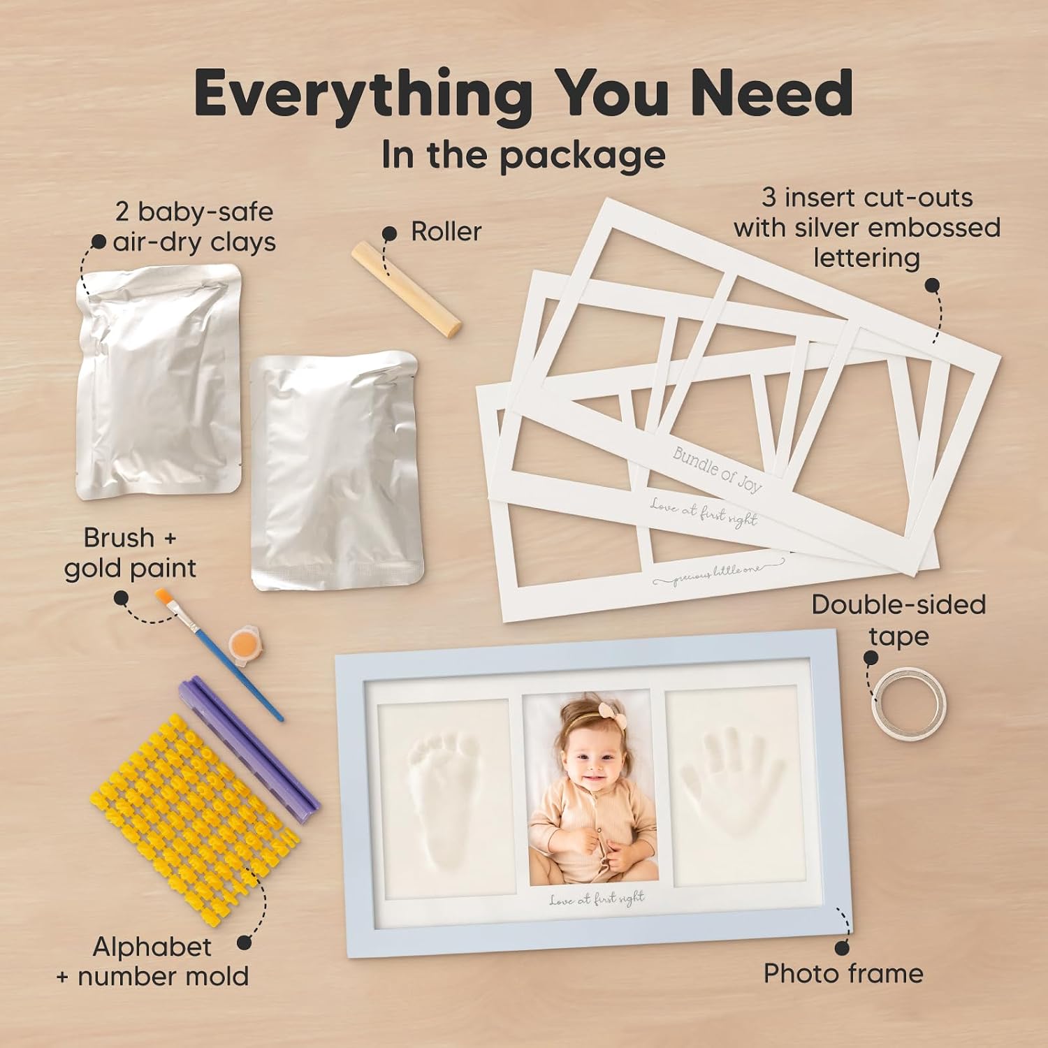 KeaBabies Baby Hand and Footprint Kit, Clay Keepsake Frame (Mist Blue)