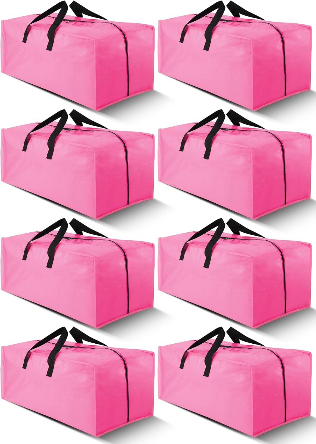 Cosy Family 8 Pack Heavy Duty Extra Large Moving Bags with Backpack Straps - Strong Handles & Zippers, Storage Totes For Space Saving, Fold Flat, Alternative to Moving Box (40 gal, Pink)
