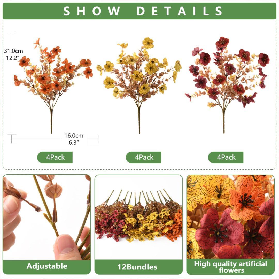 INQCMY Artificial Fake Fall Plants Flowers for Outdoor Outside Decoration