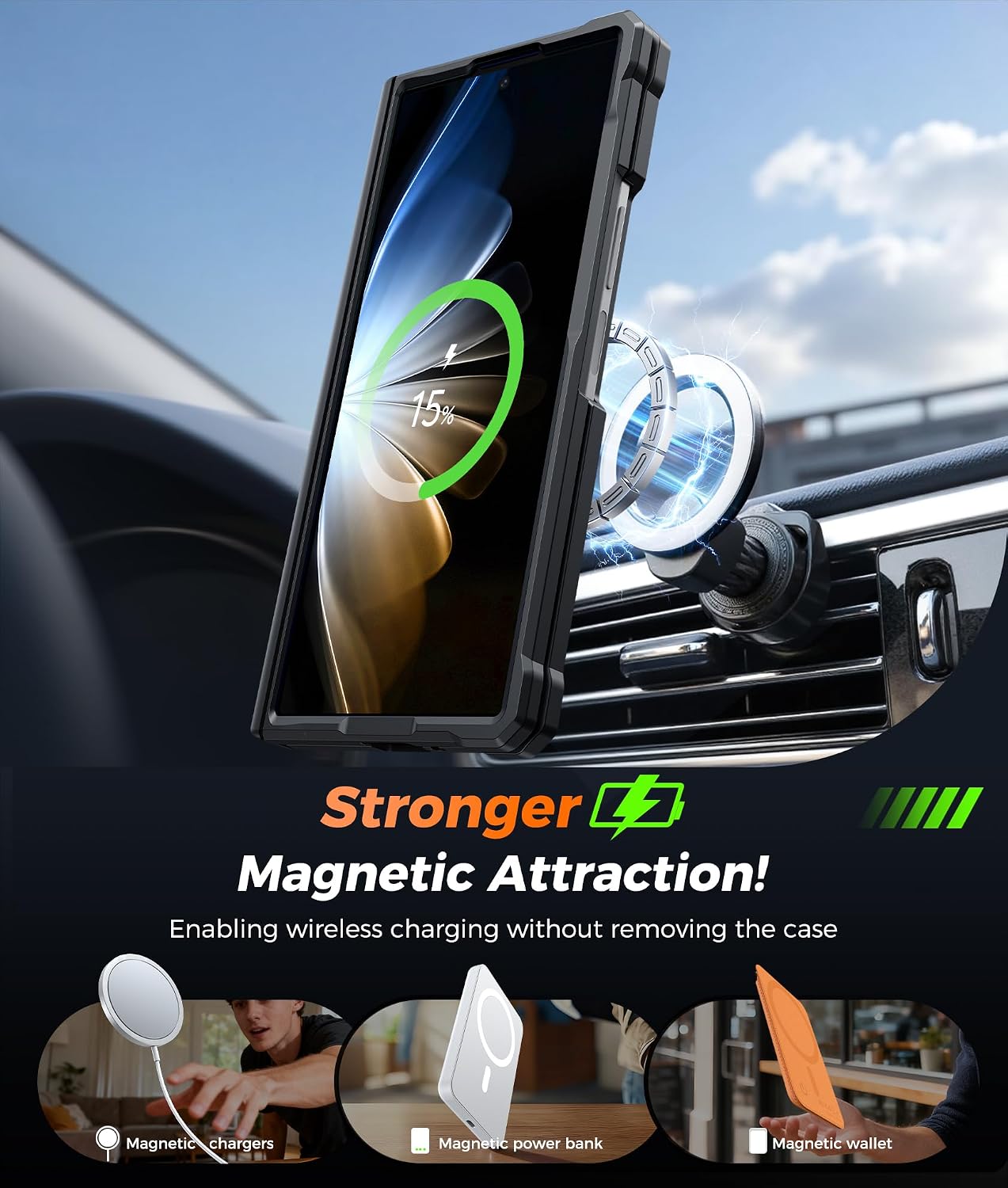 FNTCASE for Samsung Galaxy Z Fold 7 Case with 360 Spin Magnetic Kickstand
