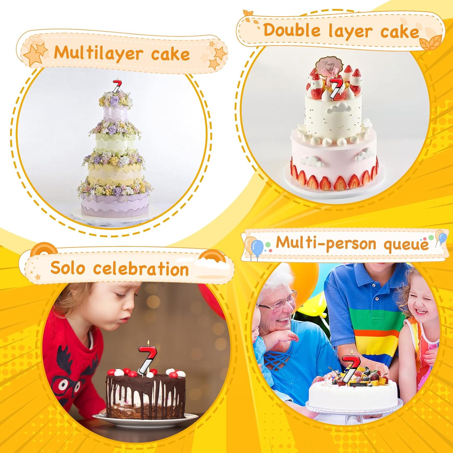 Number 7 Cartoon Candle Red and White Birthday Cake Candle Numeral for Animated Birthday Decoration Cartoon Party Supplies (Number 7)