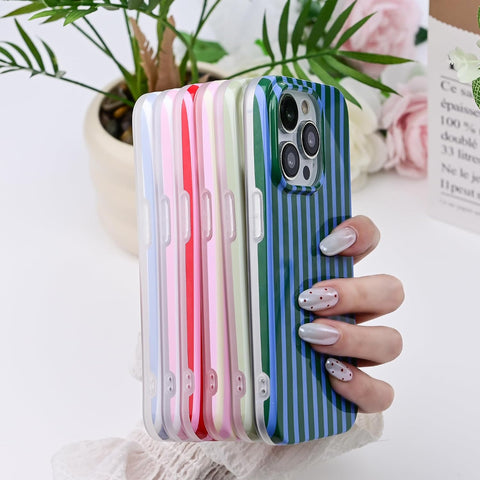 Cute Striped Case for iPhone 15 Pro 6.1",Pink/Yellow