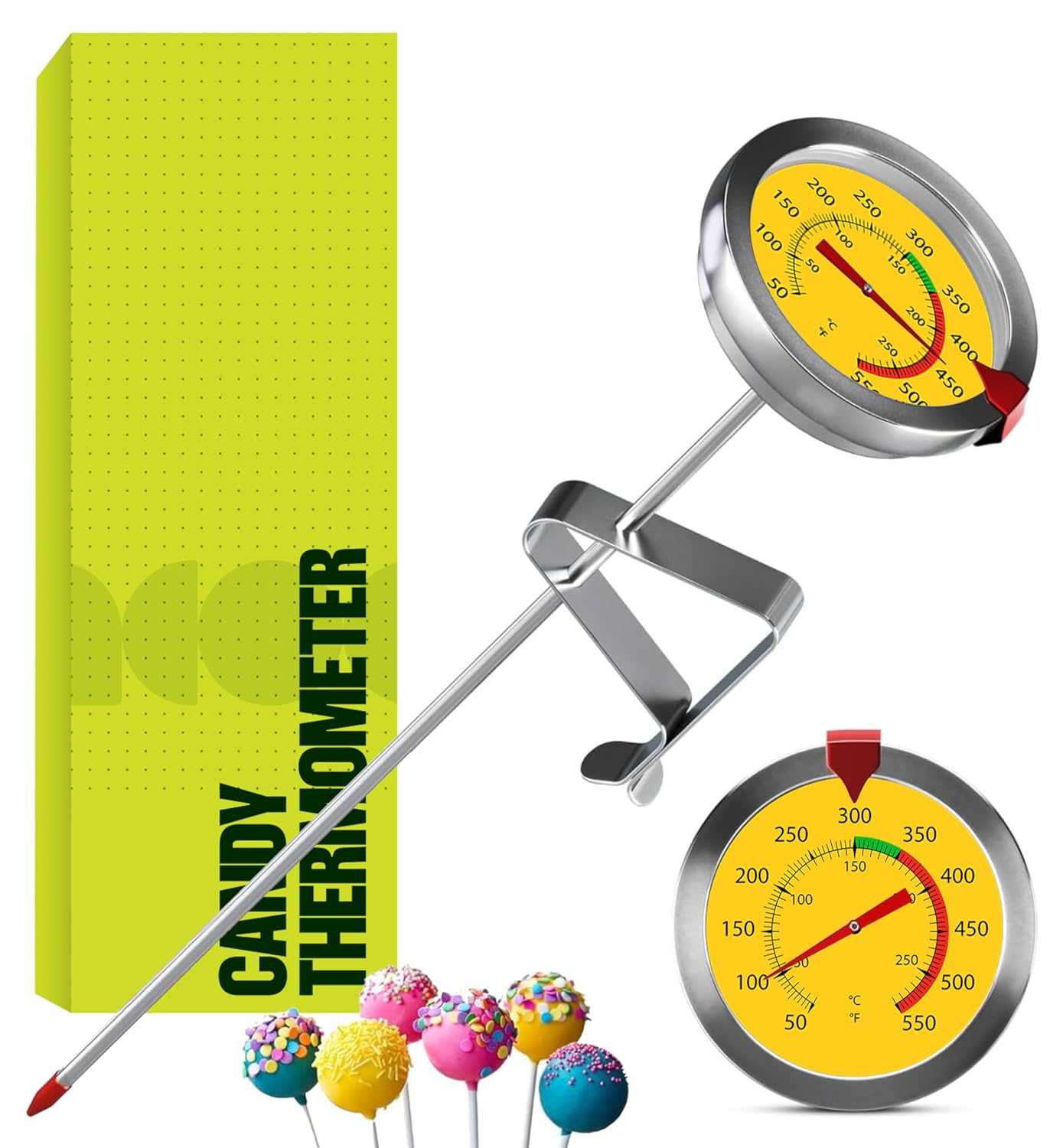CRAFT911 Candy Thermometer with Pot Clip - Deep Fry Oil Thermometer for Frying and Candle Making (Yellow)